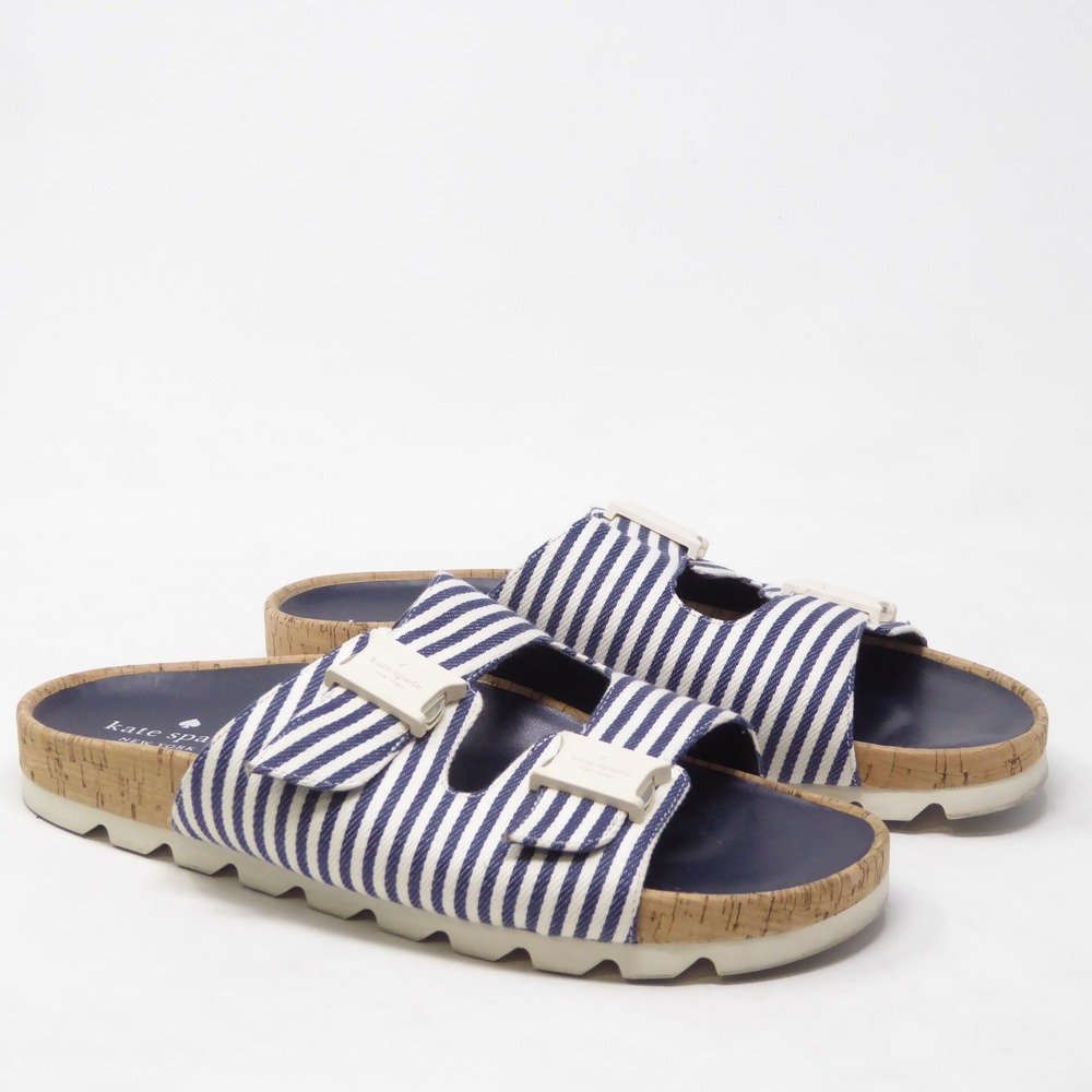 Kate Spade Women Becca Slide Sandals Blue White Striped Canvas 10B